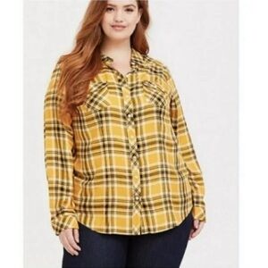 Torrid Yellow Plaid Button Down Shirt